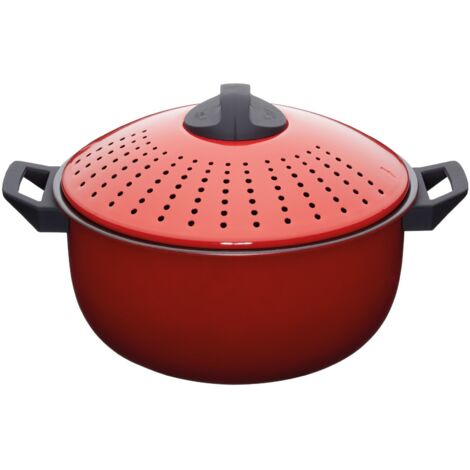 KitchenCraft: World of Flavours - Large Pasta Cooker with Lid Strainer, Red, 4 Liter