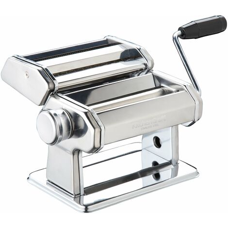 KitchenCraft World of Flavours Pasta Maker, Macchina per la pasta manuale con 9 spessori regolabili, doppia taglierina italiana Deluxe, Acciaio inossidabile