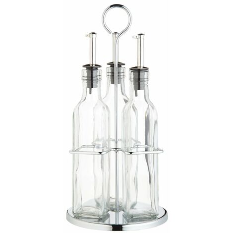 KitchenCraft World of Flavours, Set di bottiglie per olio e aceto con cestello in acciaio inox e tappo rimovibile, dispenser per olio, bottiglia per olio d'oliva e bottiglia per aceto in vetro, set da