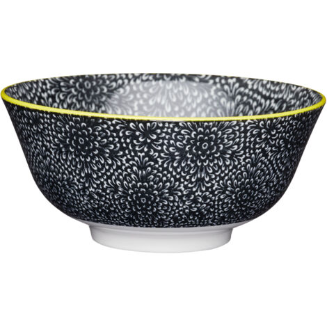 Kitchencraft Zeitgenössische Schalen mit Blumenmuster, 15,5 cm (6 ") (Set of 4), Keramik, Schwarz/Weiß, 15,5 x 15,5 x 7,5 cm (5,5 x 15,5 x 7,5 in.)