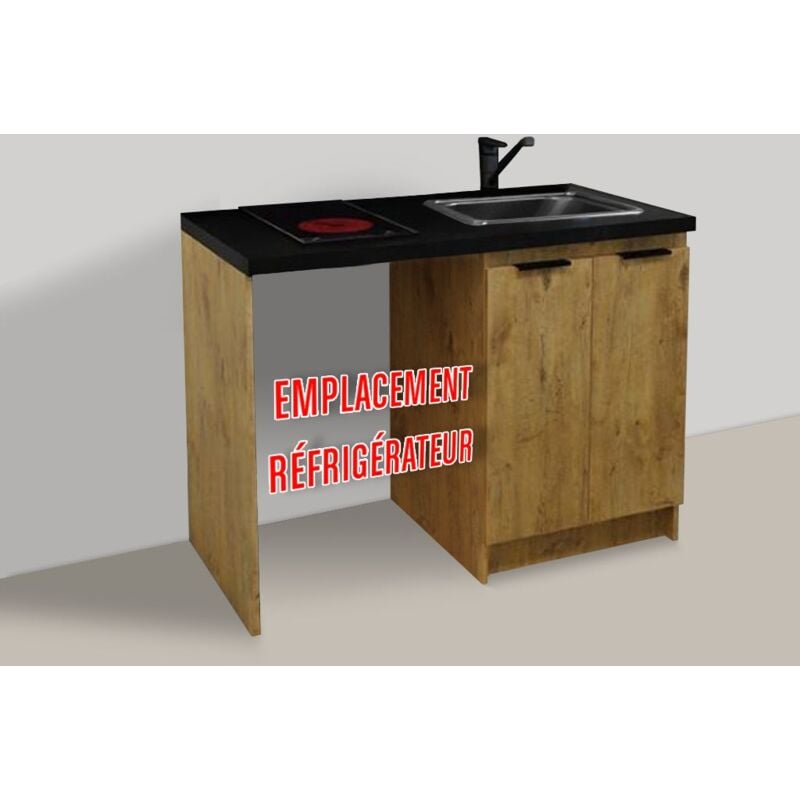 Kitchenette chene golden 120cm + plaque de cuisson + evier + mitigeur (Premier Prix)
