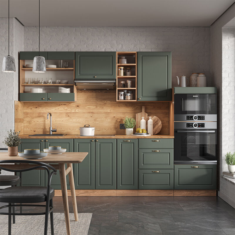 Vicco - Cuisine Fame-Line, Chêne vert et or/chêne doré, 280 cm sans plan de travail