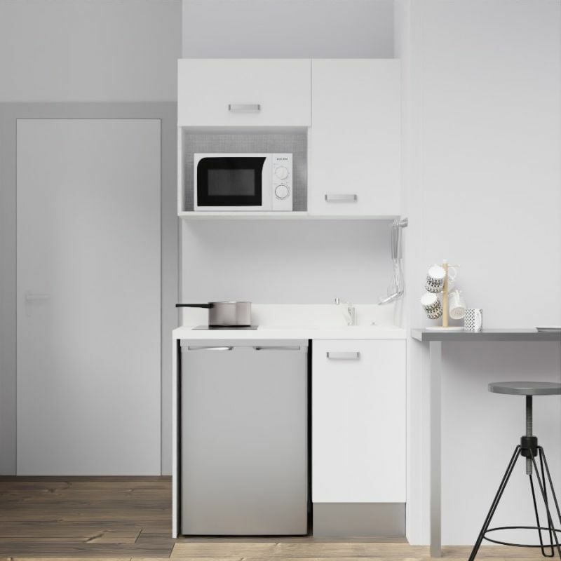 Kitchenette K00L - 100 cm - emplacements frigo top et micro-ondes-Blanc-Snova-évier à droite
