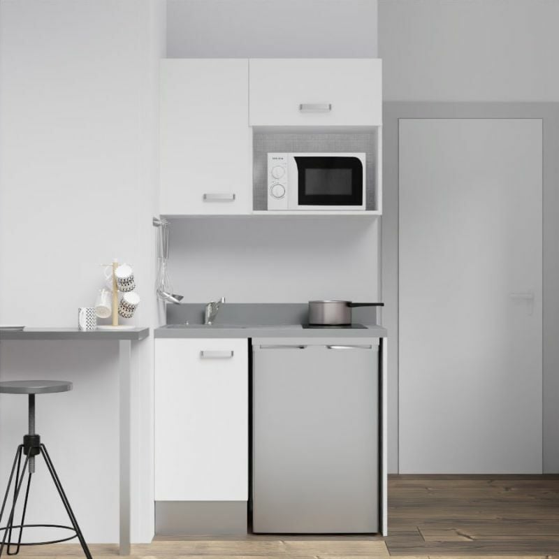 Kitchenette K00L - 100 cm - emplacements frigo top et micro-ondes-Blanc-Cromo-évier à gauche