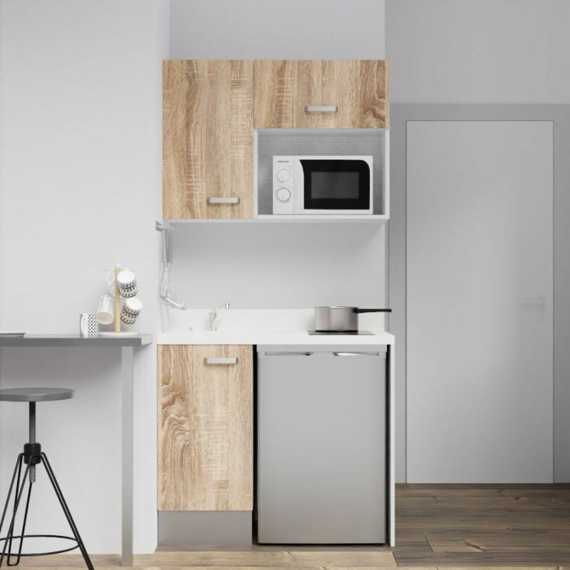 Kitchenette K00L - 100 cm - emplacements frigo top et micro-ondes-Bois-Snova-évier à gauche