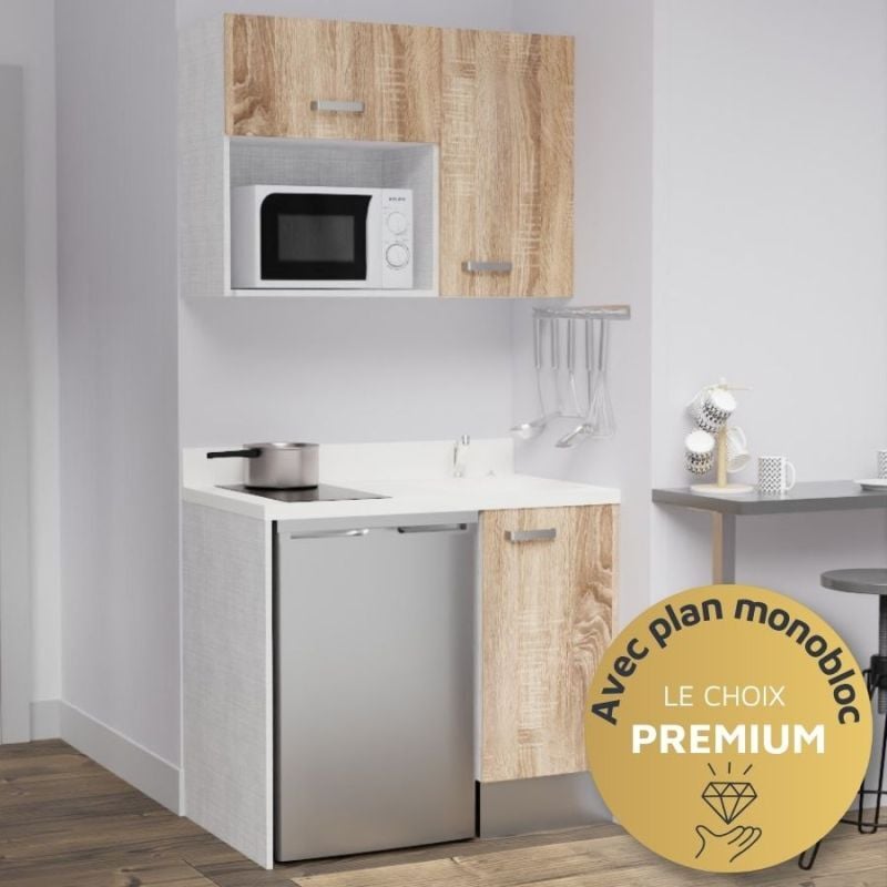 Kitchenette K00L - 100 cm - emplacements frigo top et micro-ondes-Bois-Snova-évier à droite