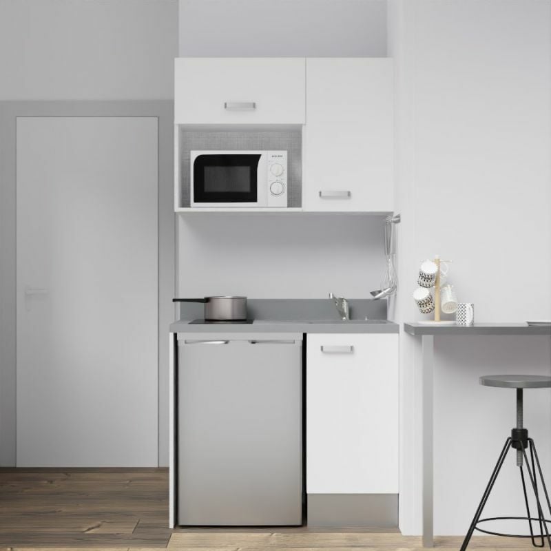 Kitchenette K00L - 100 cm - emplacements frigo top et micro-ondes-Blanc-Cromo-évier à droite
