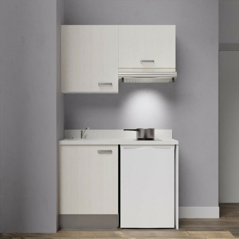 Kitchenette K01 - 120cm avec emplacement frigo top et hotte | SNOVA - PIN BLANC - Vasque à gauche
