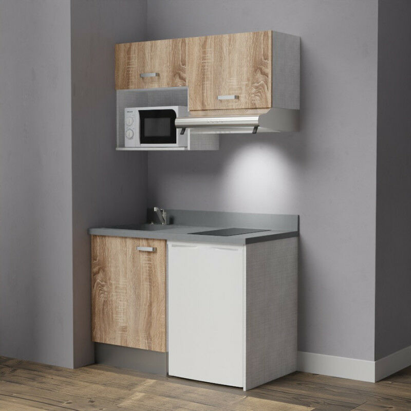 Kitchenette K02 - 120cm avec emplacement frigo top, hotte et micro-ondes | CROMO - BARDOLINO - Vasque à gauche - KITCHENETTE 120