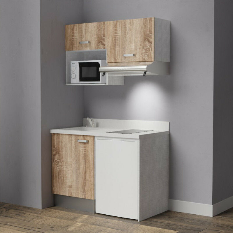 Kitchenette K02 - 120cm avec emplacement frigo top, hotte et micro-ondes | SNOVA - BARDOLINO - Vasque à gauche