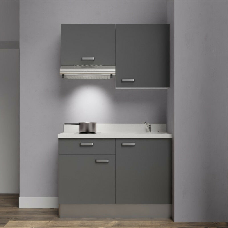 Kitchenette K03 - 120 cm avec rangements et hotte | SNOVA - MACADAM - Vasque à droite