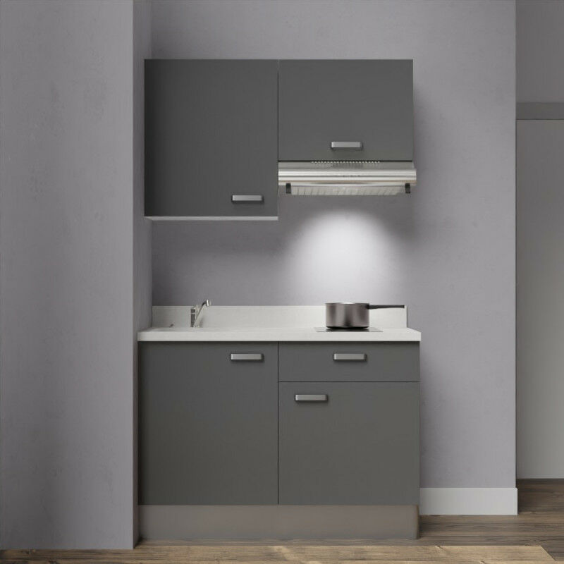 Kitchenette K03 - 120 cm avec rangements et hotte | SNOVA - MACADAM - Vasque à gauche