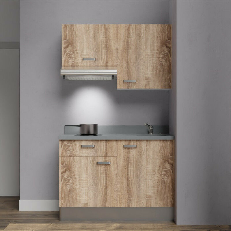Kitchenette K03 - 120 cm avec rangements et hotte | CROMO - BARDOLINO - Vasque à droite