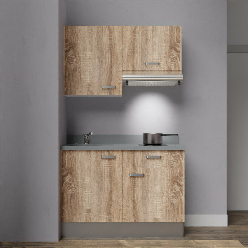 Kitchenette K03 - 120 cm avec rangements et hotte | CROMO - BARDOLINO - Vasque à gauche
