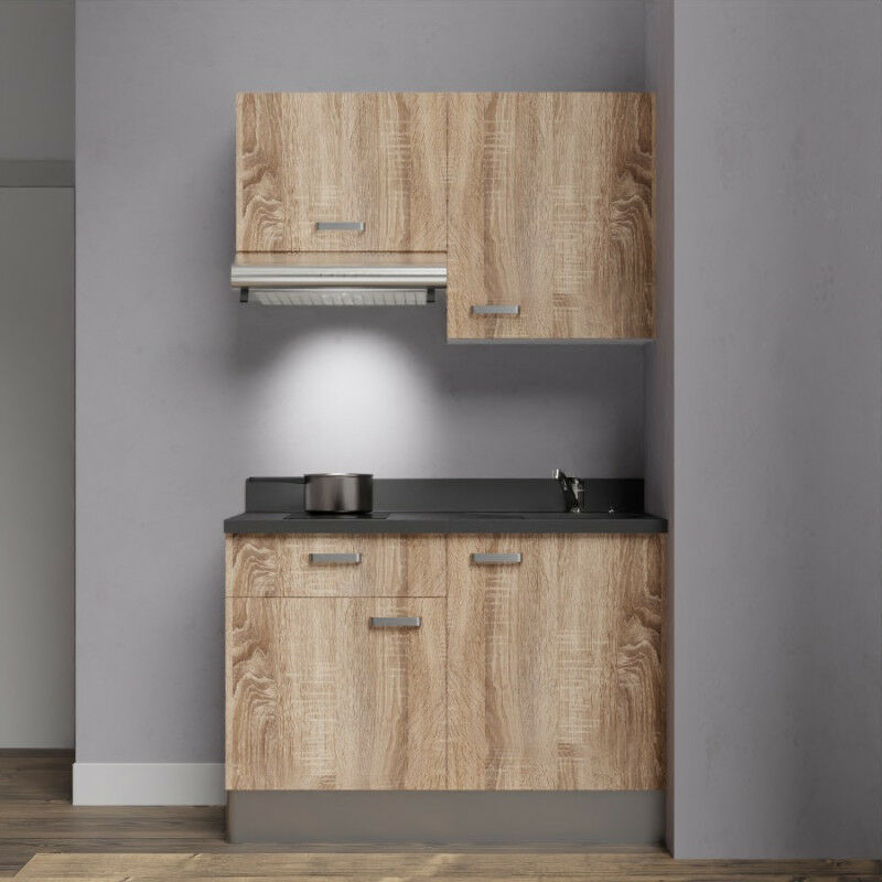 Kitchenette K03 - 120 cm avec rangements et hotte | BARDOLINO - NERO - Vasque à droite