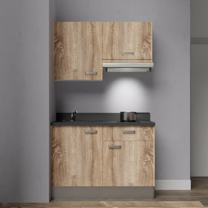Kitchenette K03 - 120 cm avec rangements et hotte | BARDOLINO - NERO - Vasque à gauche