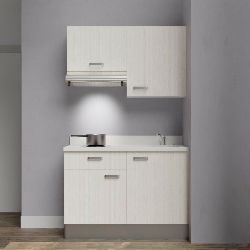 Kitchenette K03 - 120 cm avec rangements et hotte | SNOVA - PIN BLANC - Vasque à droite