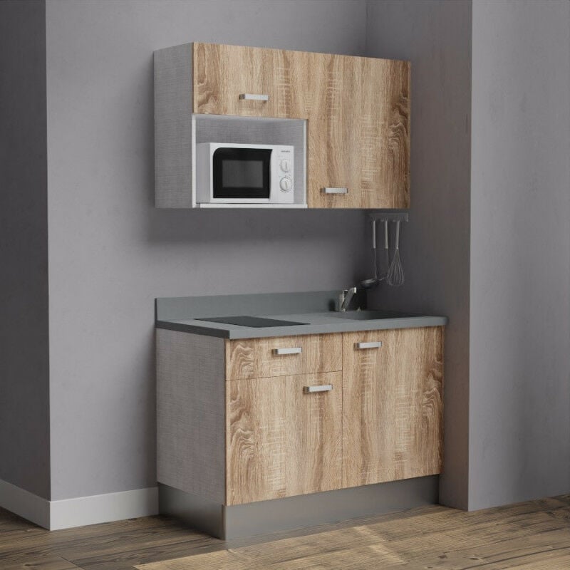 Kitchenette 120 - Kitchenette K06 - 120 cm avec emplacement micro-ondes | CROMO - BARDOLINO - Vasque à droite