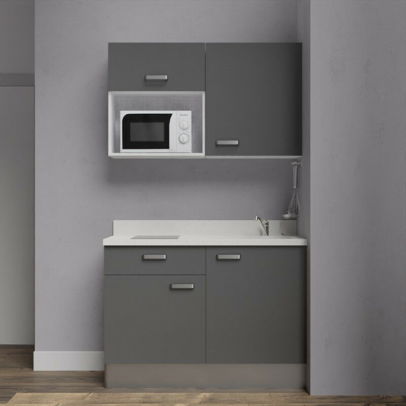Kitchenette 120 - Kitchenette K06 - 120 cm avec emplacement micro-ondes | SNOVA - MACADAM - Vasque à droite