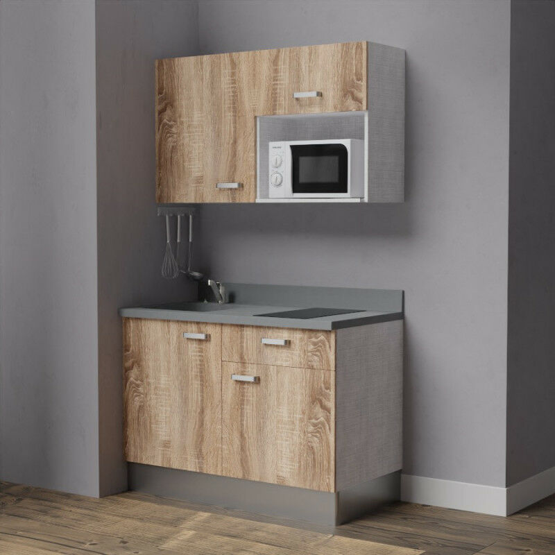 Kitchenette K06 - 120cm avec emplacement micro-ondes | CROMO - BARDOLINO - Vasque à gauche