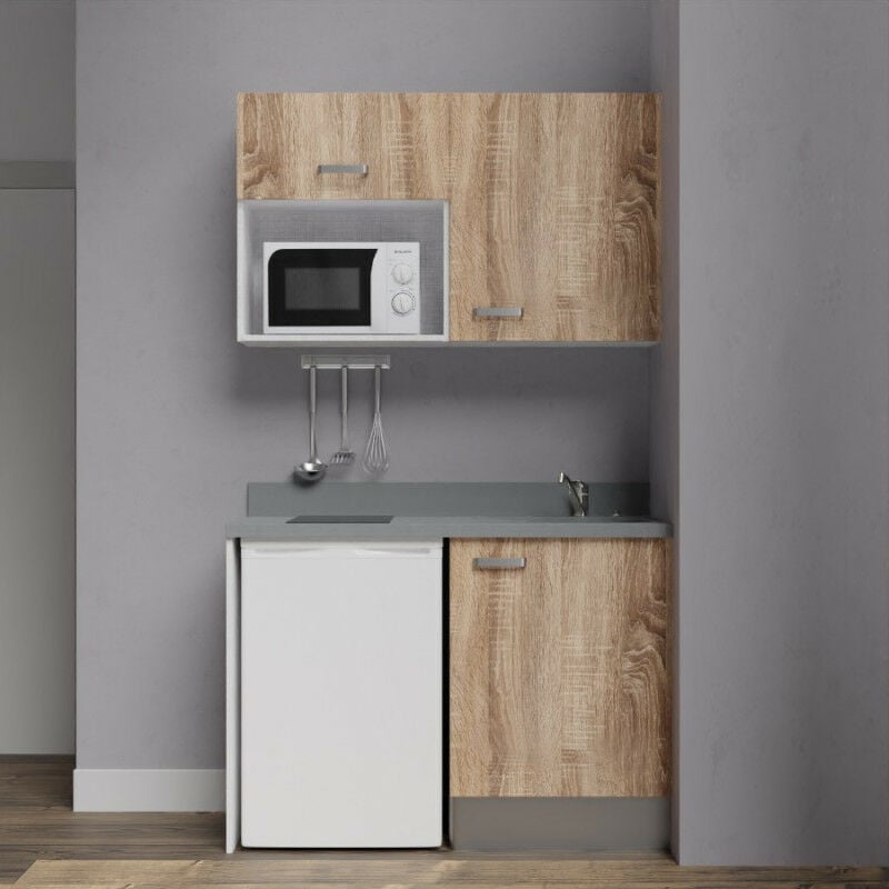 Kitchenette K07 - 120 cm avec emplacement frigo top et micro-ondes | CROMO - BARDOLINO - evier-a-droite