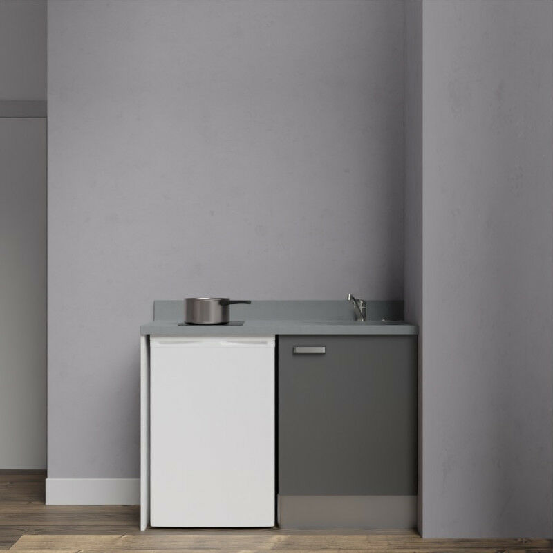Kitchenette K08 - 120 cm avec emplacement frigo top | CROMO - MACADAM - evier-a-droite