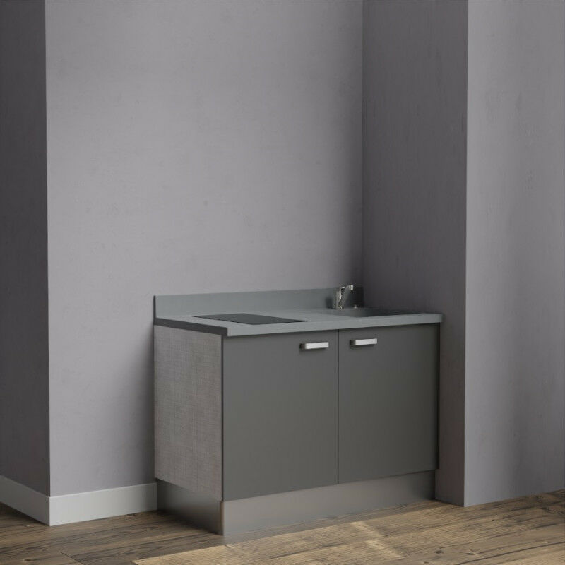 Kitchenette K09 - 120 cm avec rangements | CROMO - MACADAM - evier-a-droite