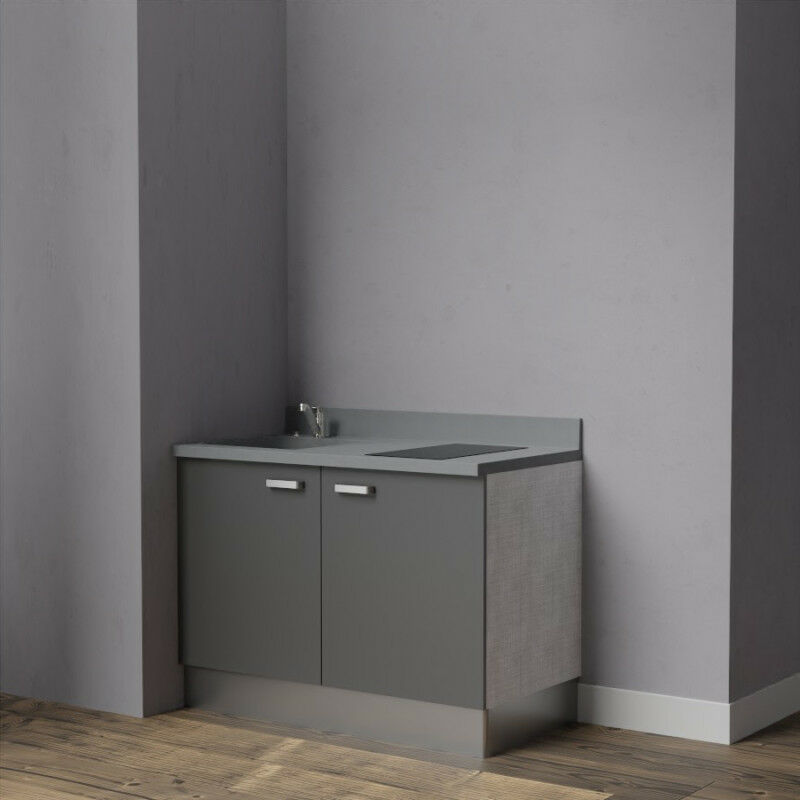 Kitchenette K09 - 120 cm avec rangements | CROMO - MACADAM - evier-a-gauche