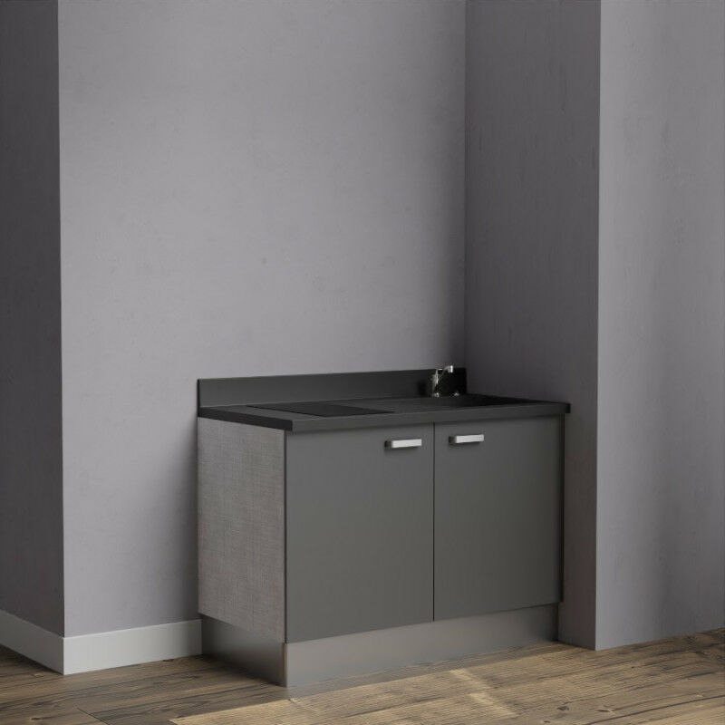 Kitchenette K09 - 120 cm avec rangements | MACADAM - NERO - evier-a-droite