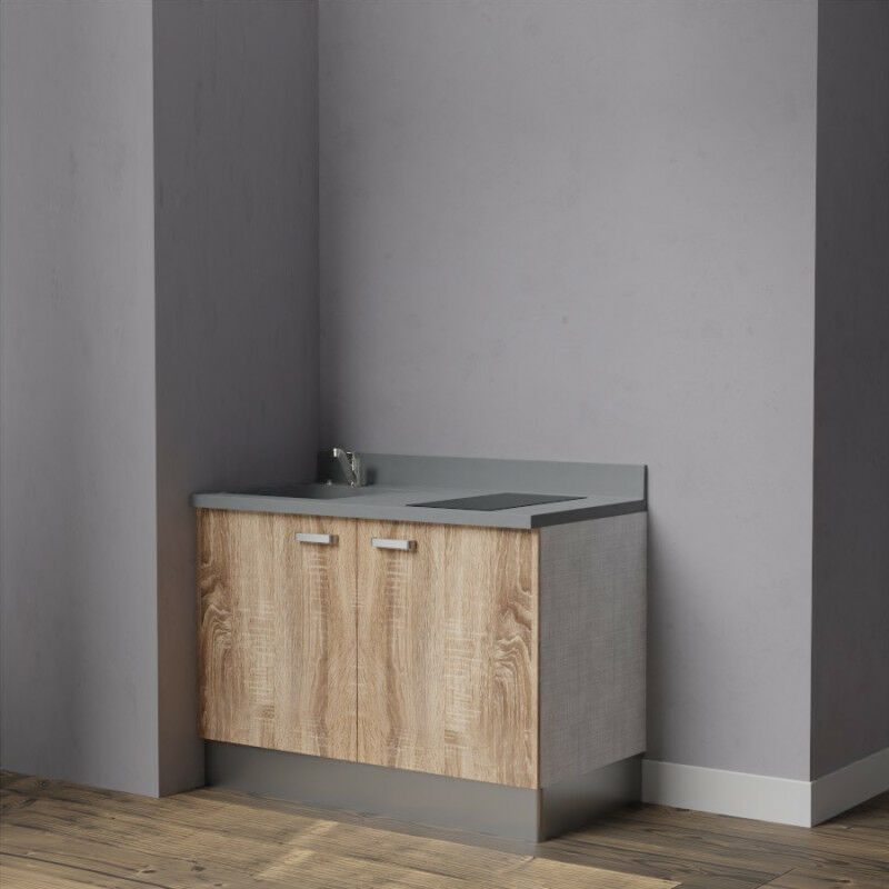 Kitchenette K09 - 120 cm avec rangements | CROMO - BARDOLINO - evier-a-gauche