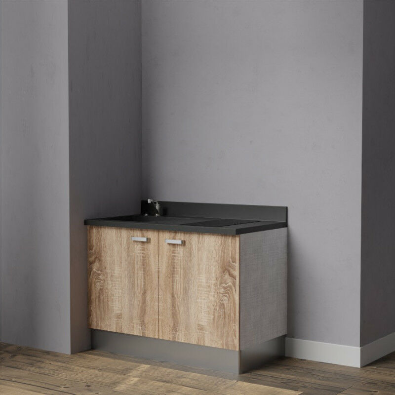 Kitchenette K09 - 120 cm avec rangements | BARDOLINO - NERO - evier-a-gauche