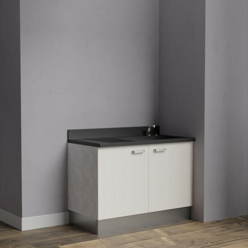 Kitchenette 120 - Kitchenette K09 - 120 cm avec rangements | NERO - PIN BLANC - Vasque à droite