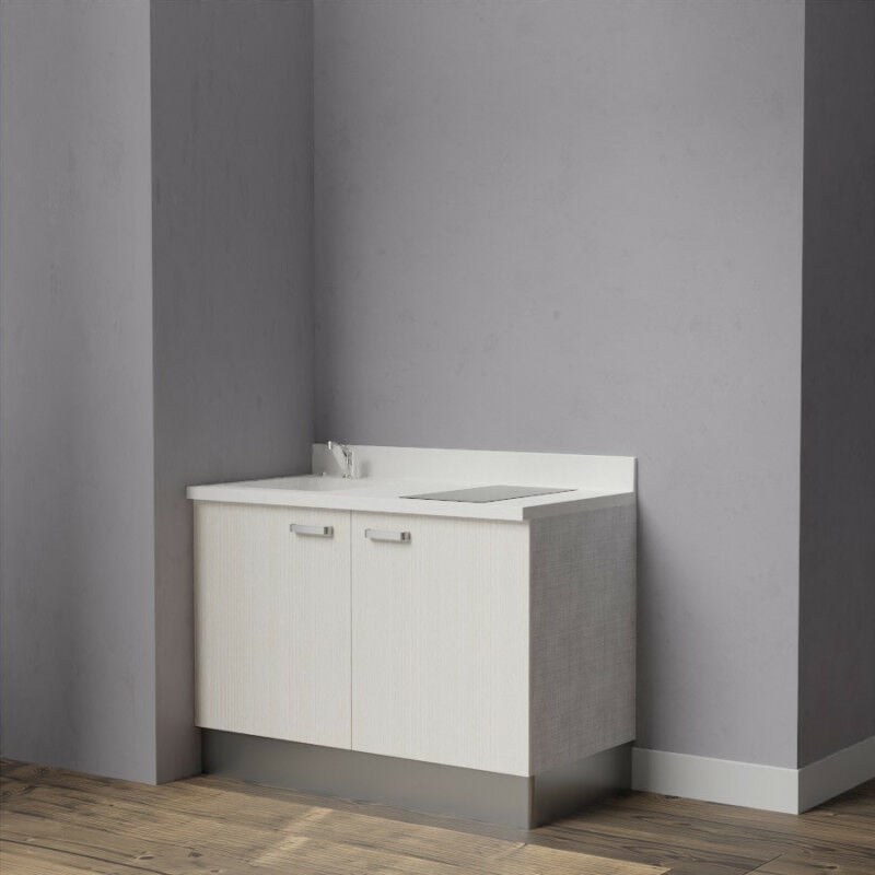 Kitchenette K09 - 120 cm avec rangements | SNOVA - PIN BLANC - Vasque à gauche