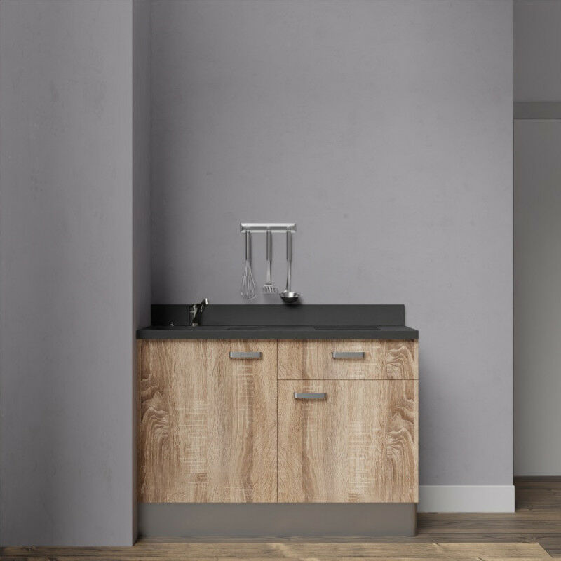 Kitchenette K10 - 120 cm avec rangements et un tiroir | BARDOLINO - NERO - Vasque à gauche