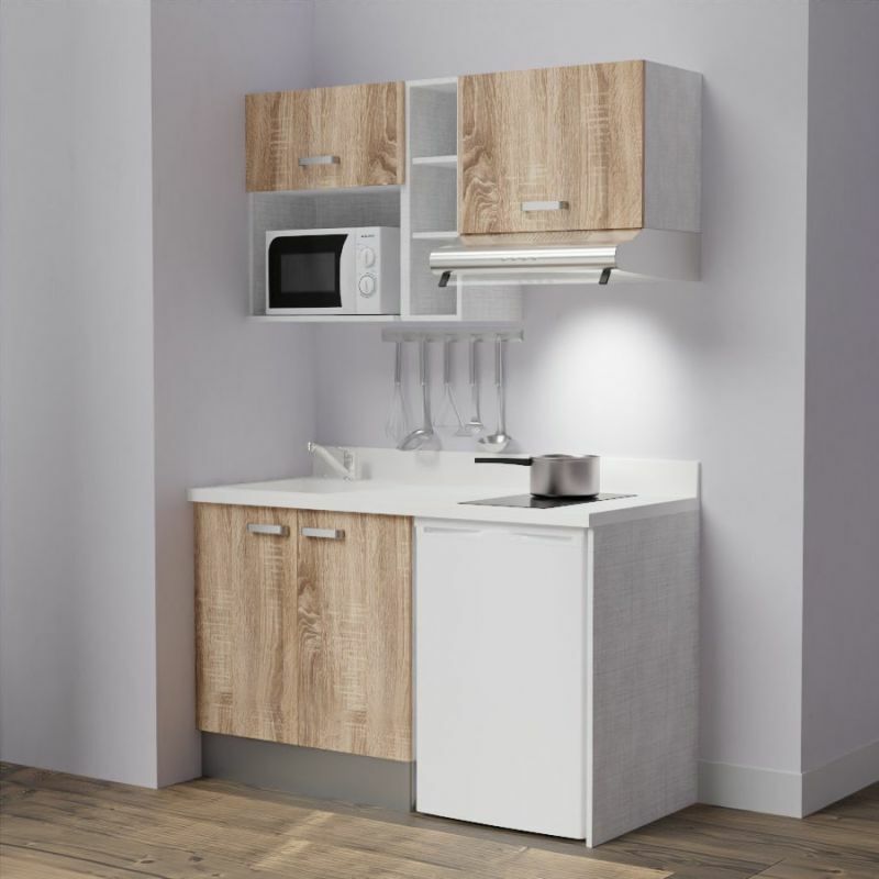 Kitchenette K13L - 140 cm - emplacements frigo, hotte et micro-ondes-Bois-Snova-évier à gauche