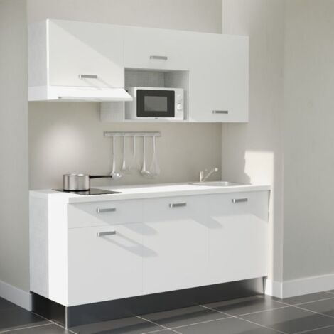Kitchenette K30L-PT - 180 cm avec plan de travail et évier - Façade Blanc - Plan Blanc - Crédences Non