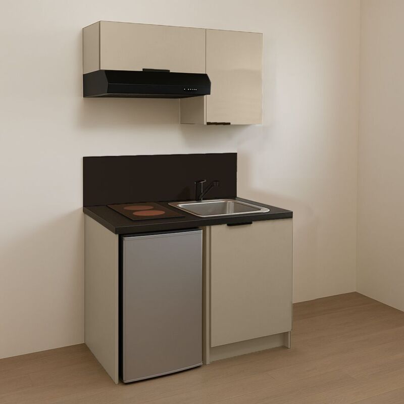 KITCHENETTE TERRA SUAVE 100cm + PLAQUE DE CUISSON + REFRIGERATEUR + HOTTE + MICRO-ONDES + EVIER + MITIGEUR + MEUBLES HAUTS