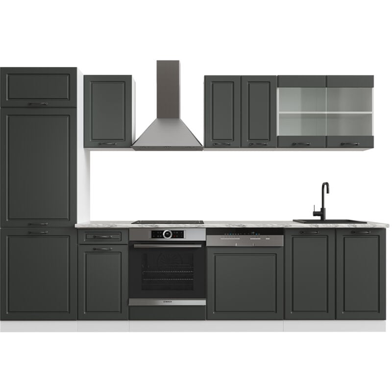 Vicco - Cuisine R-Line, Anthracite maison de campagne/blanc, 300 cm sans plan de travail