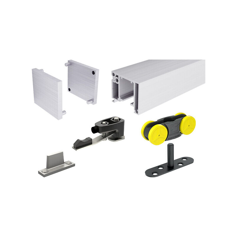 Kits complets saf Slim pour porte bois - longueur 1,60 m - 10 à 20 kg - avec 1 amortisseur - finition anodisé brossé Mantion