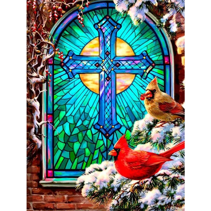 

Kits de arte de pintura de diamante 5D de actualización para adultos - Pintura de pájaro cardenal y cruz con kits de arte de diamante Dotzs,