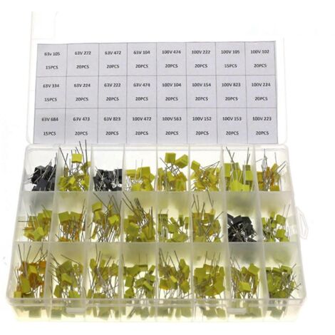 Kits de condensateurs correcteurs de 24 valeurs, 460 pièces/boîte, 63 V-100 V, 102 J-105 J