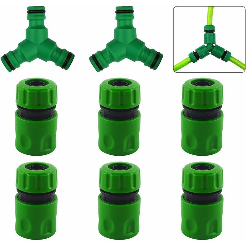 Keyouny - Kits de connecteurs rapides, 2 pièces de séparateur de tuyau à clipser (3 voies), 1,27 cm et 6 pièces d'extrémité de tuyau de 1,27 cm