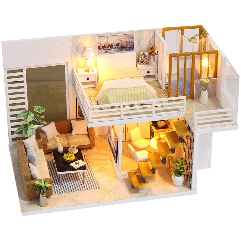 

Kits de construccion de modelos de casa de munecas de tamano super mini en miniatura, muebles de madera, juguetes, casa de munecas DIY, dormitorio de