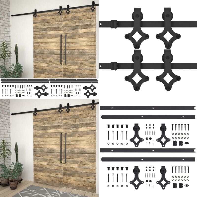Kits de fixation pour porte coulissante 2 pcs 183 cm Acier Noir - kit de fixation pour porte coulissante - kits de fixation pour porte coulissante