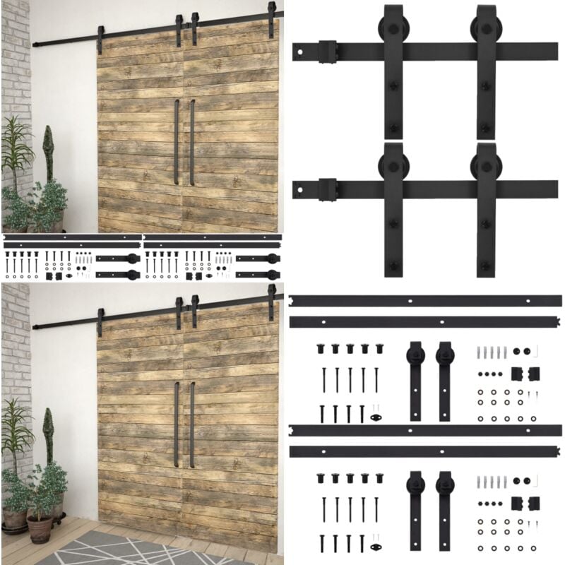 Vidaxl - Kits de fixation pour porte coulissante 2 pcs 200 cm Acier Noir - kit de fixation pour porte coulissante - kits de fixation pour porte