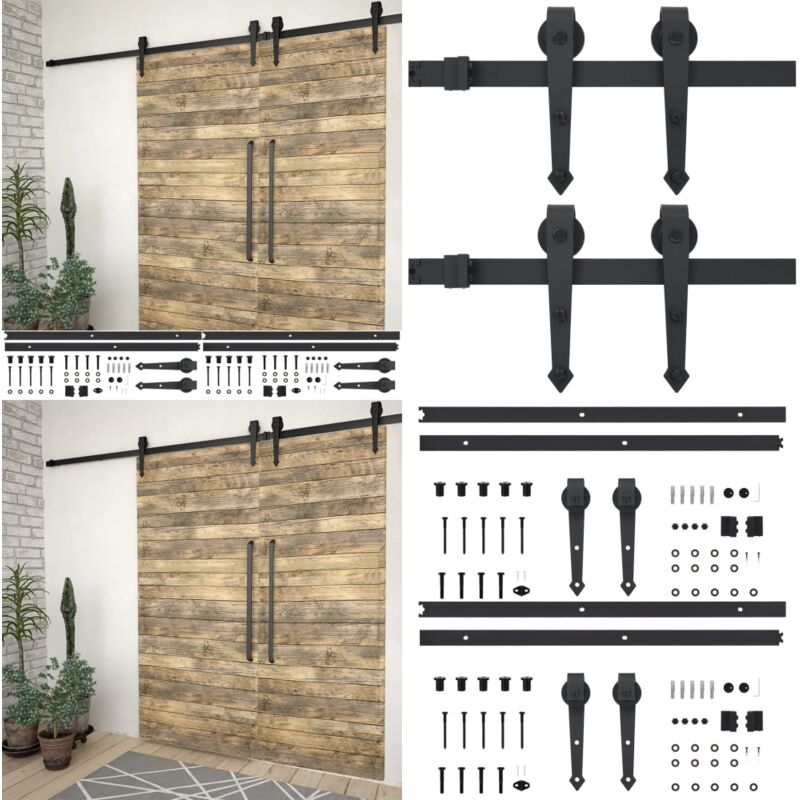 Kits de fixation pour porte coulissante 2 pcs 200 cm Acier Noir - kit de fixation pour porte coulissante - kits de fixation pour porte coulissante