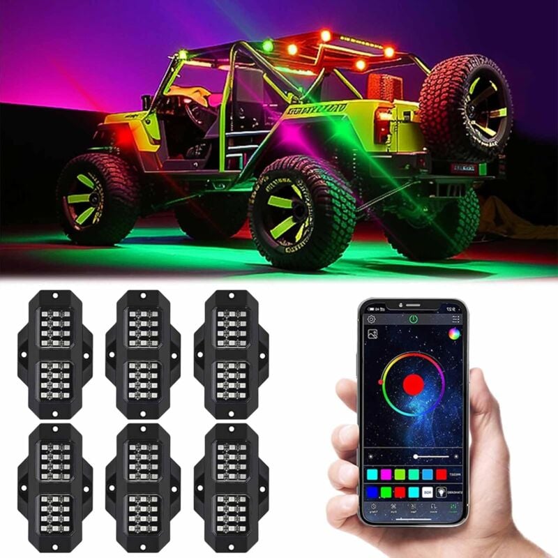 Kits de lumières led rvb pour voiture - 6 modules - Lumière néon multicolore avec application Bluetooth/contrôle rf - Mode musique - Étanche - Pour