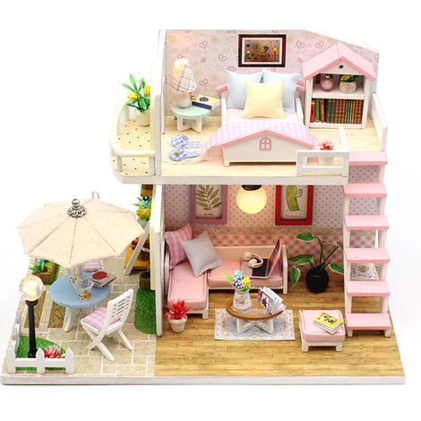 Maison de poupées en bois miniature kit bricolage Villa mauve avec cadeau 