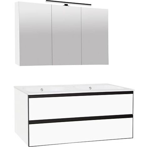 Kits de meubles de salle de bains Benaro m. Armoire à glace, blanc mat, 2 tiroirs, largeur 1210mm