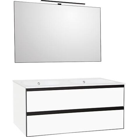 Kits de meubles de salle de bains Benaro m. Miroir, blanc mat, 2 tiroirs, largeur 1210mm